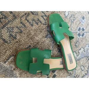 Steve Madden Womens Hadyn Green Leather Slide Sandals Size 9.5